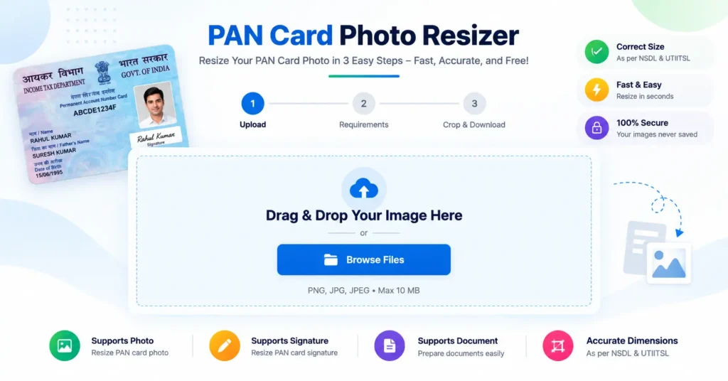 Online PAN Card Photo Resizer Tool requirements selection interface