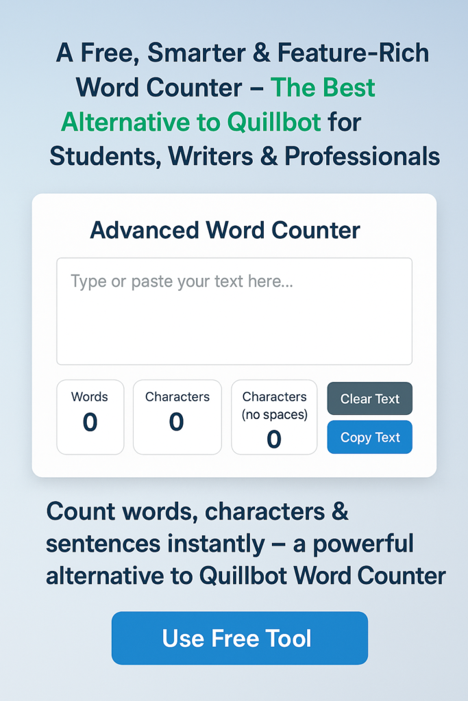 Quillbot Word Counter alternative – free online tool to count words, characters, and sentences instantly for students, writers, and professionals