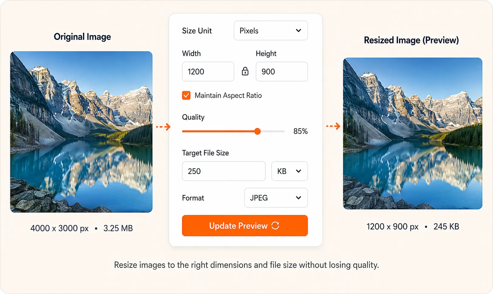 P7 Image Resizer showing original and resized image preview